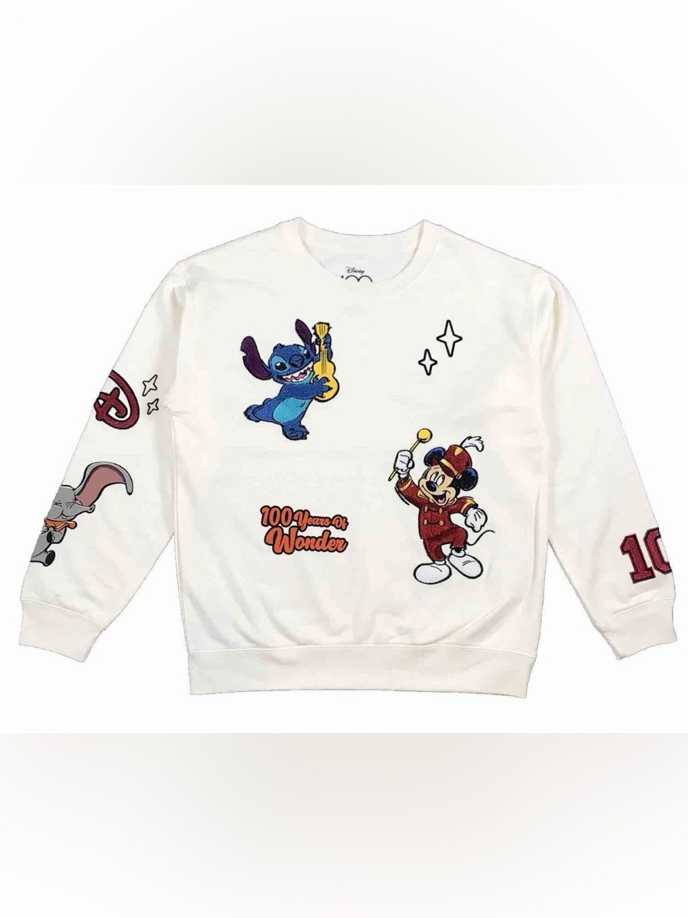 Disney White Crewneck Sweatshirt with Stitch and Mickey Graphics